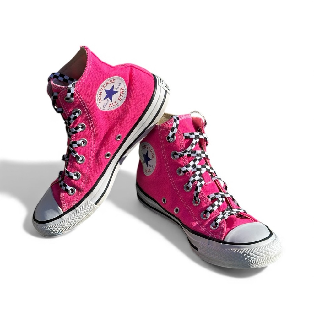 converse all star Hot Pink High Tops Checker Laces Size 7 Womens 5 Men’s Unisex